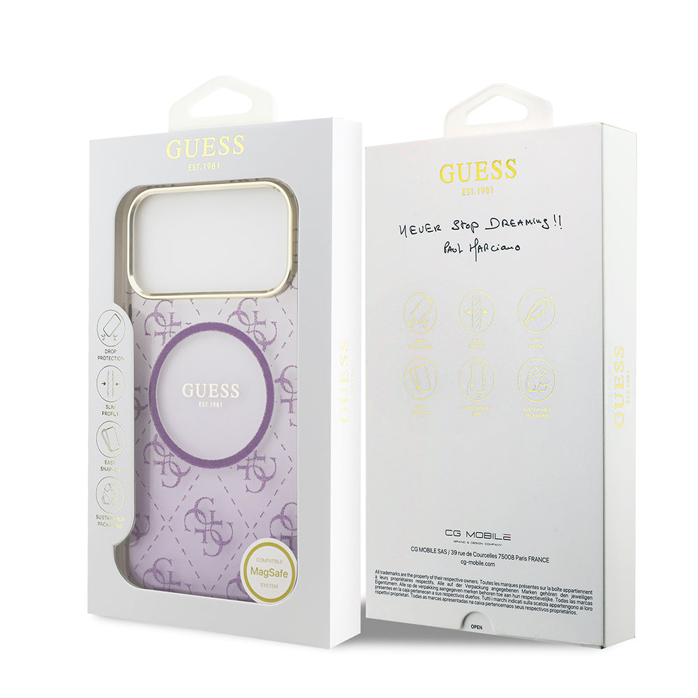 Guess iPhone 17 Pro Max Orjinal Lisanslı M-safe Şarj Özellikli 4G Desenli Simli Silikon Kılıf