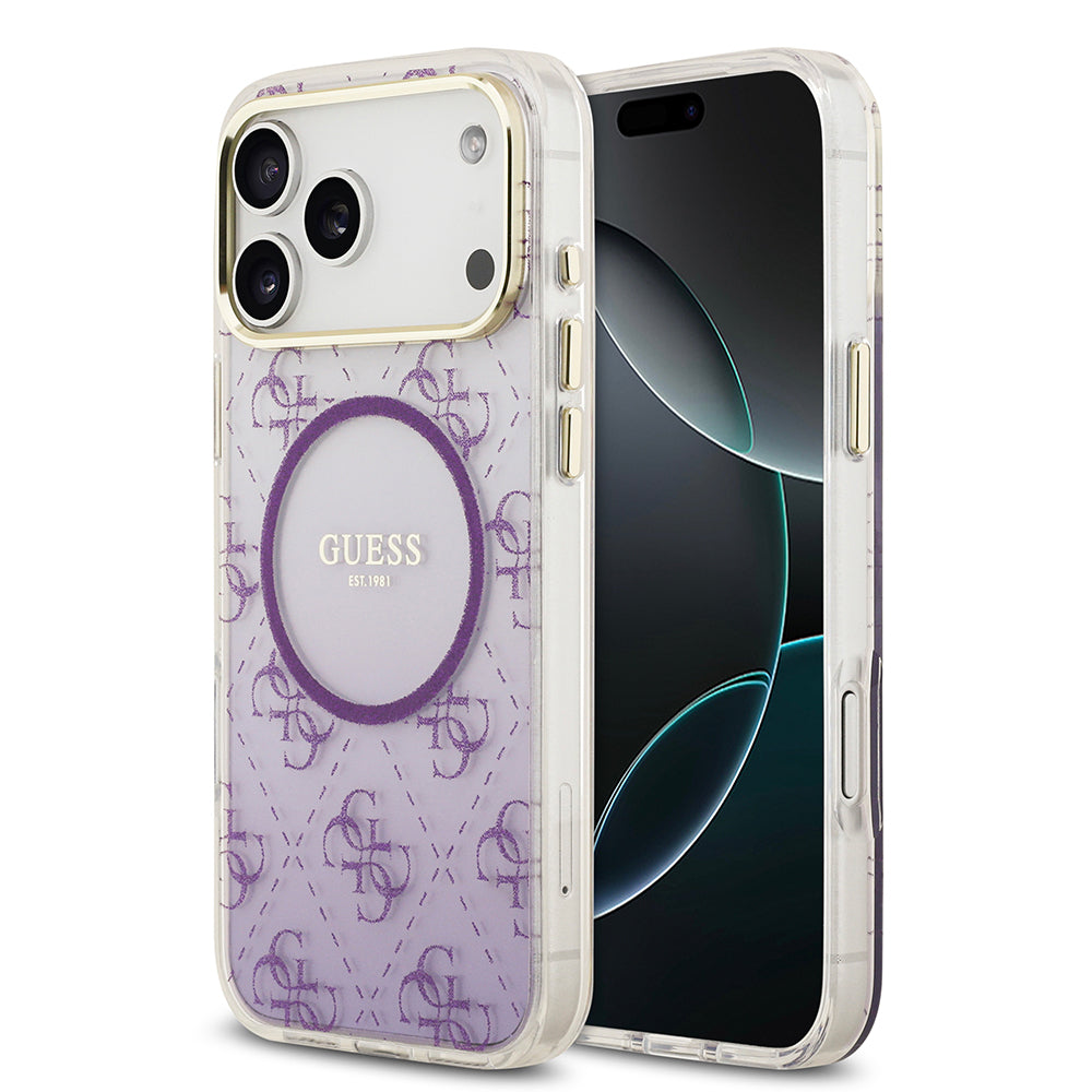 Guess iPhone 17 Pro Max Orjinal Lisanslı M-safe Şarj Özellikli 4G Desenli Simli Silikon Kılıf