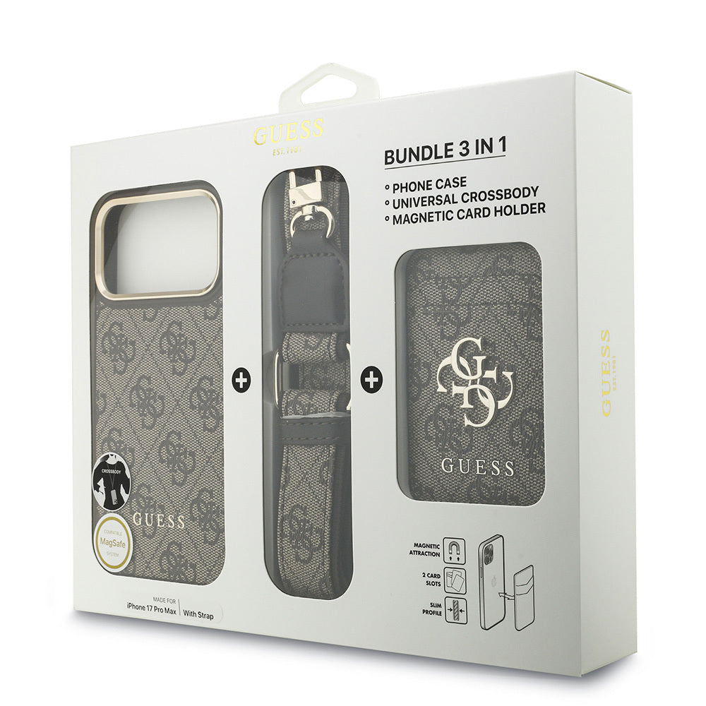 Guess iPhone 17 Pro Max Orjinal Lisanslı M-safe Şarj Özellikli Askılı ve 4G Logo Kartlıklı Kılıf