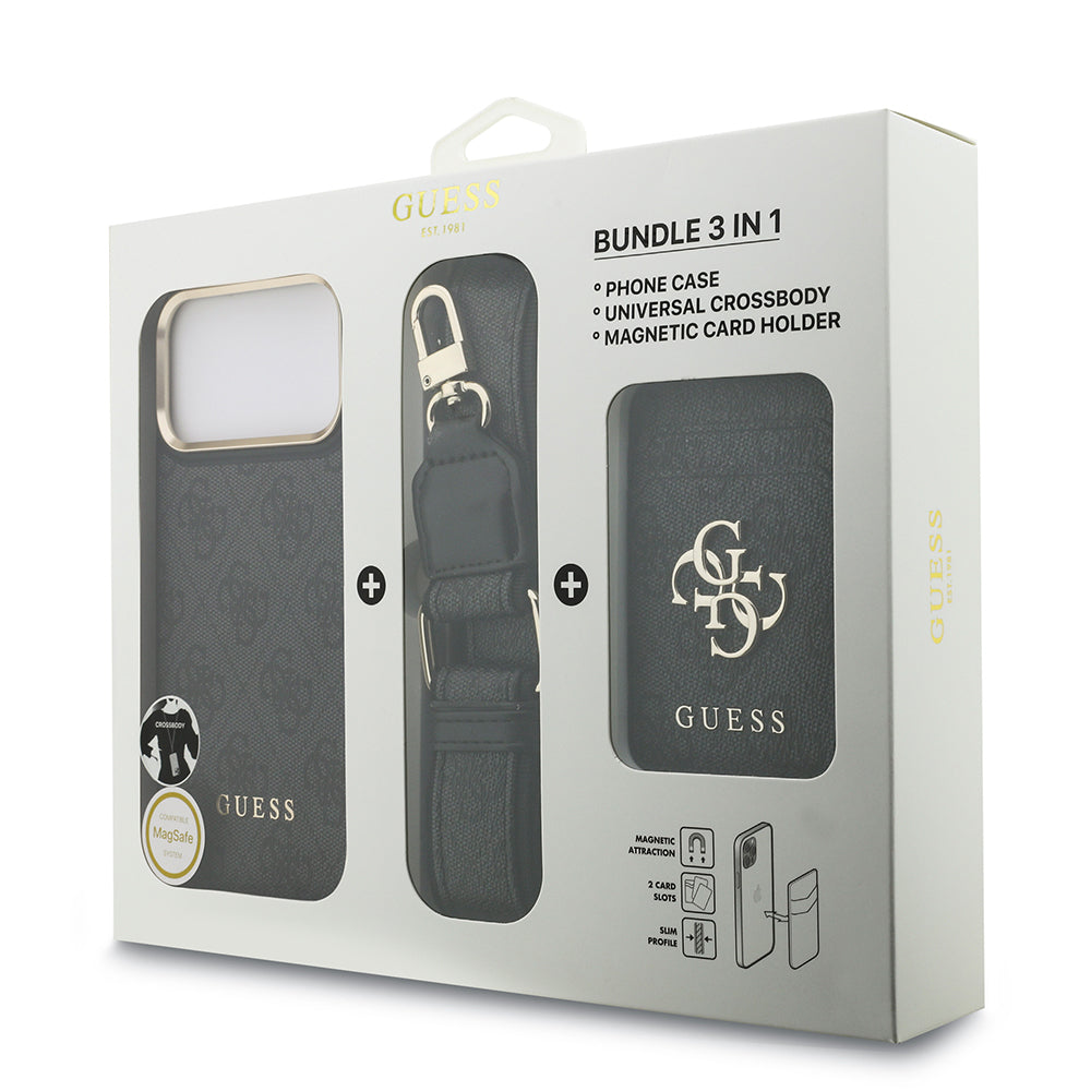 Guess iPhone 17 Pro Max Orjinal Lisanslı M-safe Şarj Özellikli Askılı ve 4G Logo Kartlıklı Kılıf