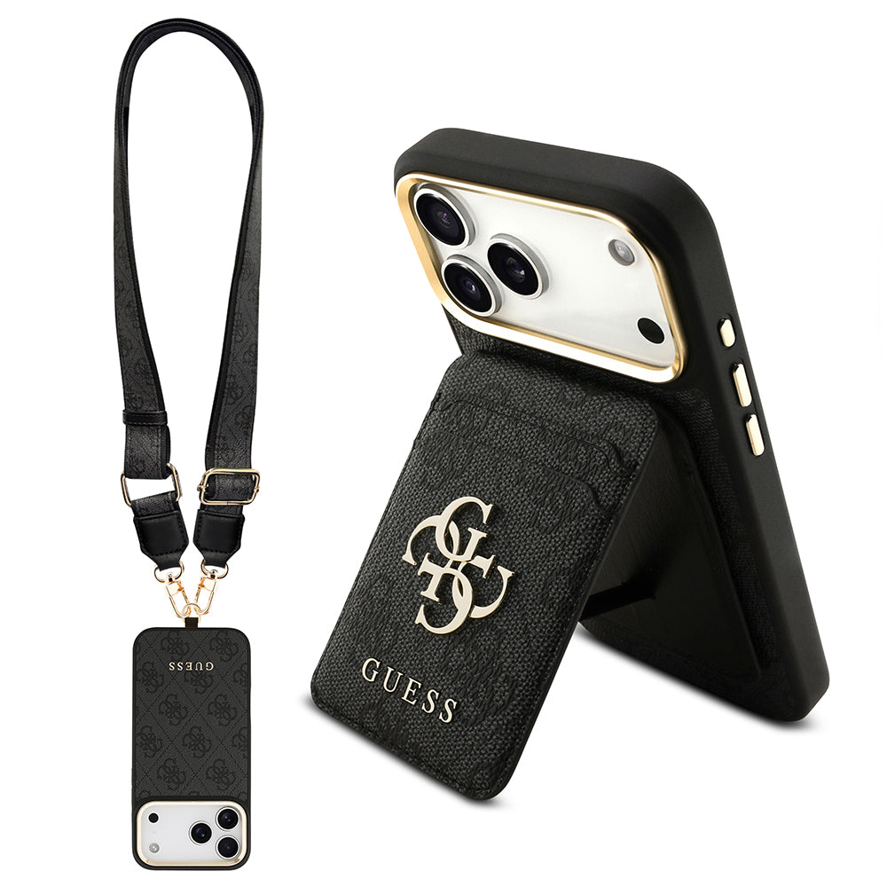 Guess iPhone 17 Pro Max Orjinal Lisanslı M-safe Şarj Özellikli Askılı ve 4G Logo Kartlıklı Kılıf