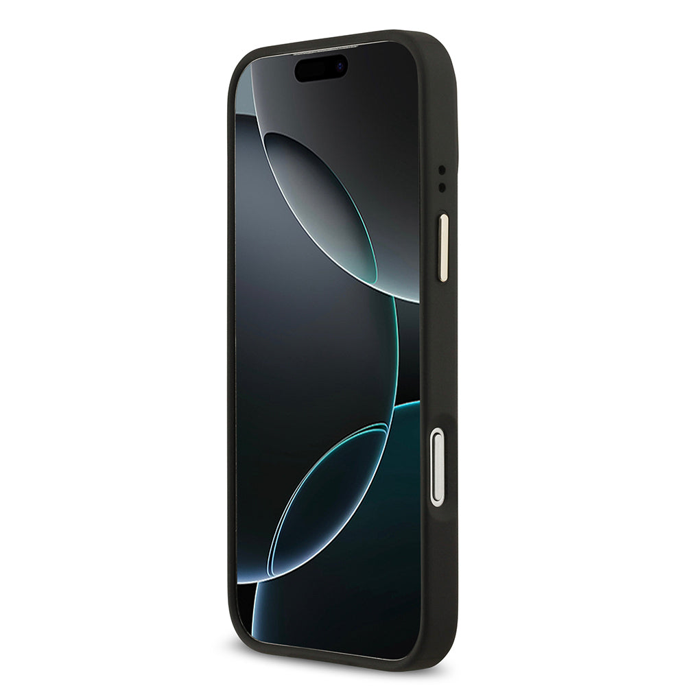 Guess iPhone 17 Pro Max Orjinal Lisanslı M-safe Şarj Özellikli Gold Metal Kamera Çerçeveli PU Deri 4G Desenli Yazı Logolu Kılıf