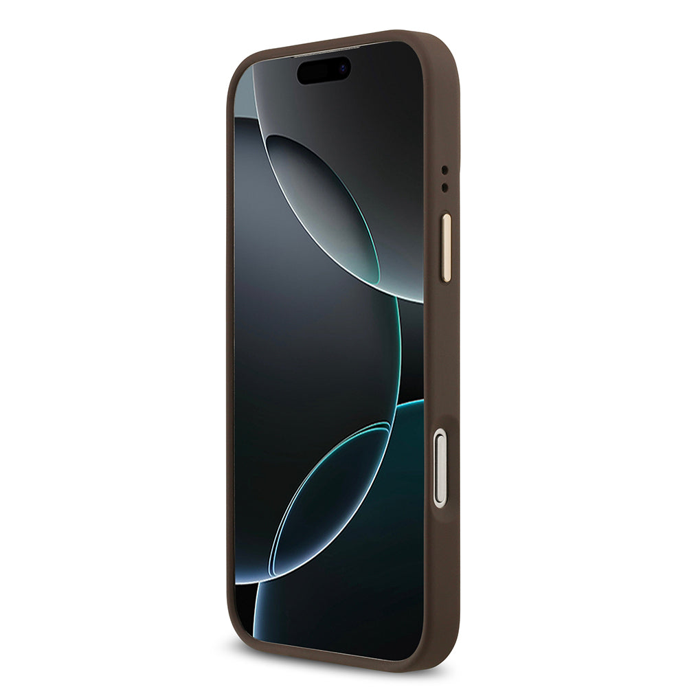 Guess iPhone 17 Pro Max Orjinal Lisanslı M-safe Şarj Özellikli Gold Metal Kamera Çerçeveli Taşlı 4G Logolu Kılıf