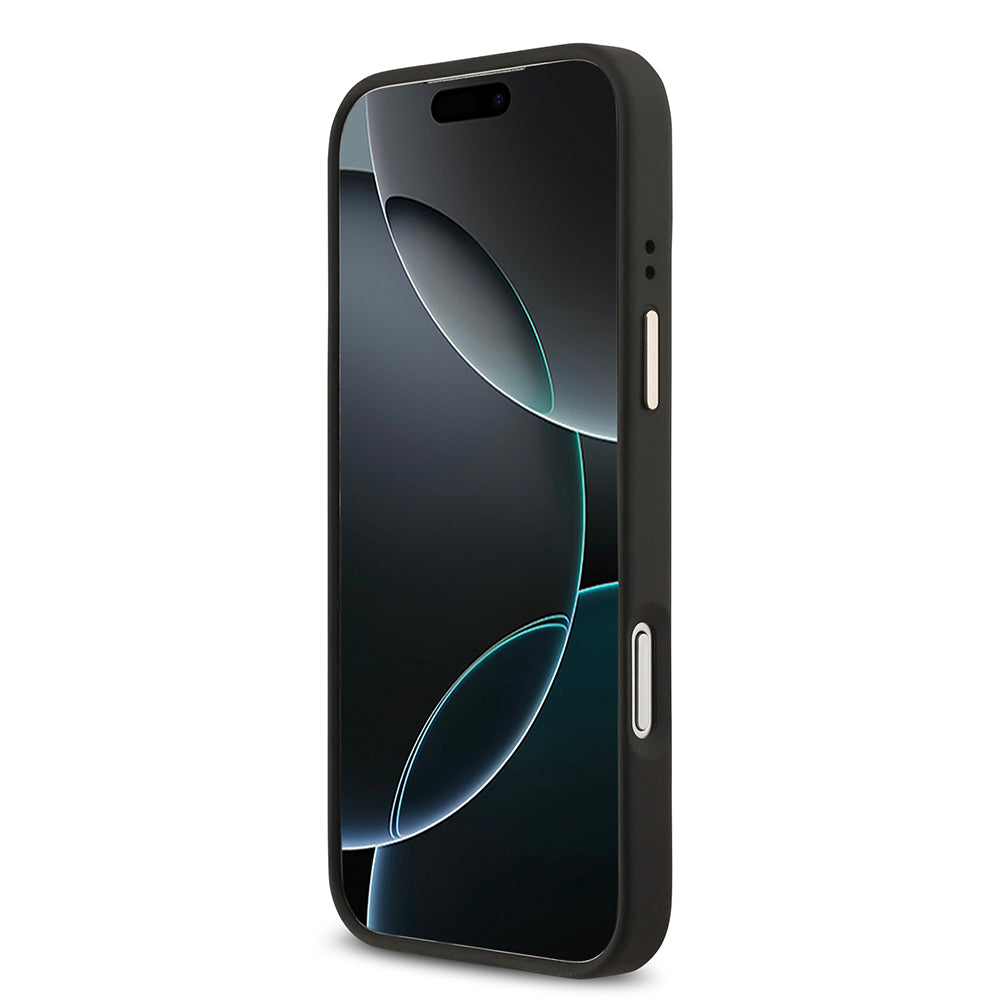 Guess iPhone 17 Pro Max Orjinal Lisanslı M-safe Şarj Özellikli Grained Yazı ve Taşlı 4G Logolu Kılıf