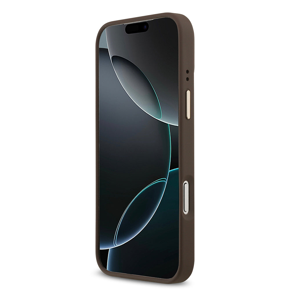 Guess iPhone 17 Pro Max Orjinal Lisanslı M-safe Şarj Özellikli Grained Yazı ve Taşlı 4G Logolu Kılıf