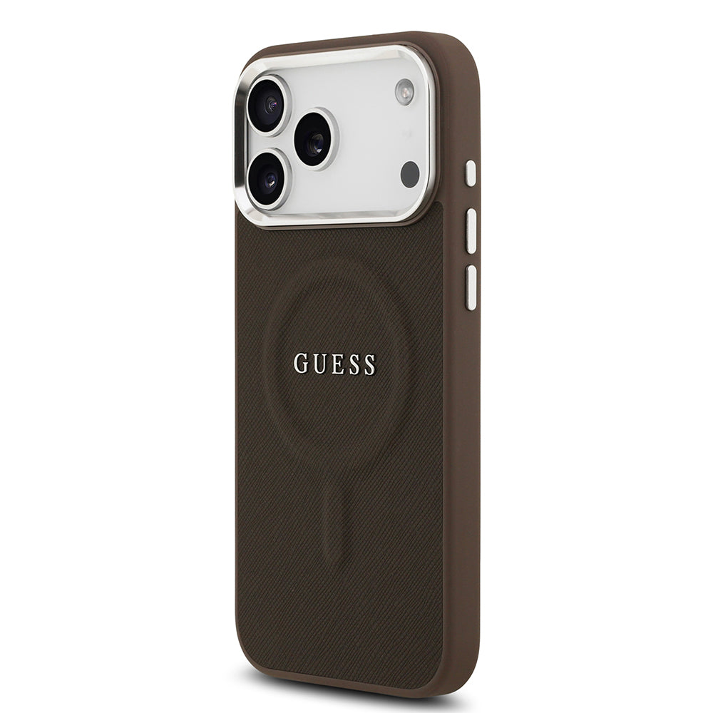 Guess iPhone 17 Pro Max Orjinal Lisanslı M-safe Şarj Özellikli Klasik Yazı Logolu PU Deri Kılıf