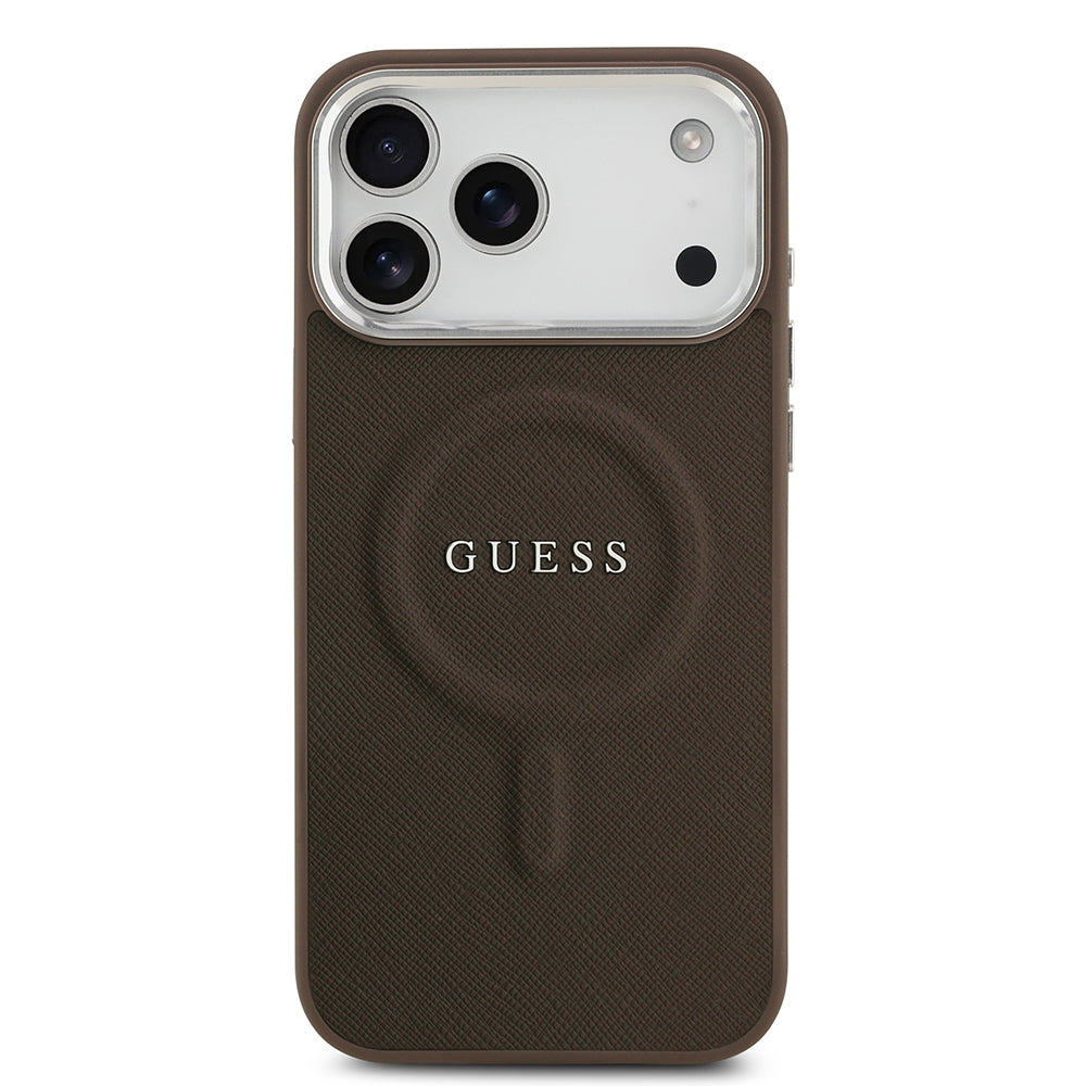 Guess iPhone 17 Pro Max Orjinal Lisanslı M-safe Şarj Özellikli Klasik Yazı Logolu PU Deri Kılıf