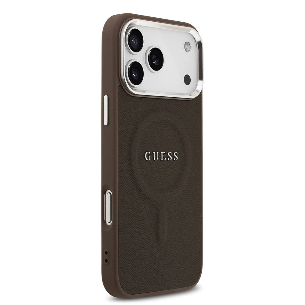 Guess iPhone 17 Pro Max Orjinal Lisanslı M-safe Şarj Özellikli Klasik Yazı Logolu PU Deri Kılıf