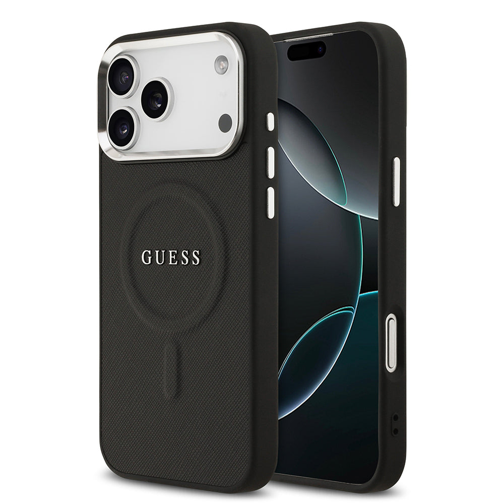 Guess iPhone 17 Pro Max Orjinal Lisanslı M-safe Şarj Özellikli Klasik Yazı Logolu PU Deri Kılıf