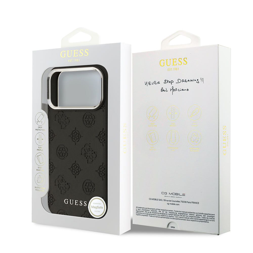 Guess iPhone 17 Pro Max Orjinal Lisanslı M-safe Şarj Özellikli Sıcak Baskılı Klasik Yazı Logolu PU Deri Peony Kılıf