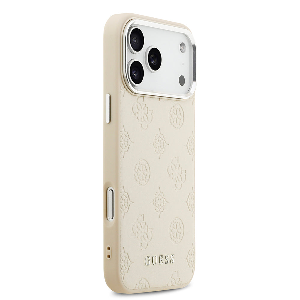 Guess iPhone 17 Pro Max Orjinal Lisanslı M-safe Şarj Özellikli Sıcak Baskılı Klasik Yazı Logolu PU Deri Peony Kılıf