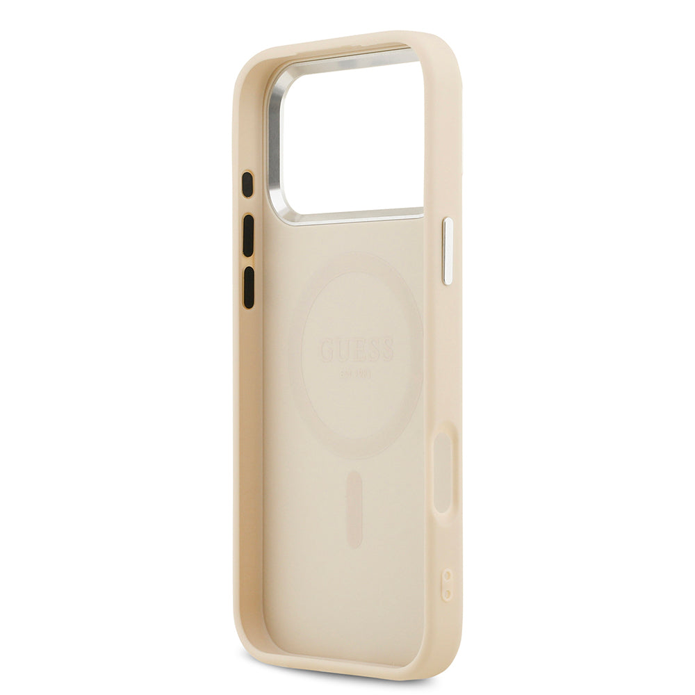 Guess iPhone 17 Pro Max Orjinal Lisanslı M-safe Şarj Özellikli Sıcak Baskılı Klasik Yazı Logolu PU Deri Peony Kılıf