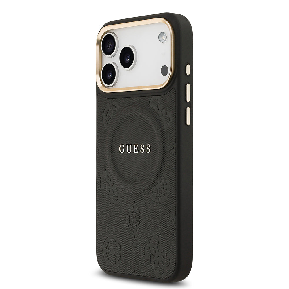 Guess iPhone 17 Pro Max Orjinal Lisanslı M-safe Şarj Özellikli Sıcak Baskılı Yazı Logolu PU Deri Peony Kılıf