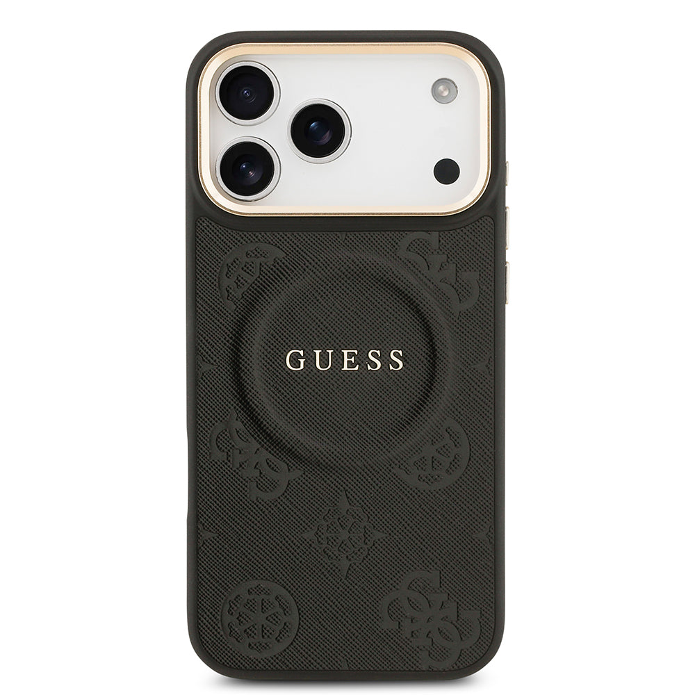 Guess iPhone 17 Pro Max Orjinal Lisanslı M-safe Şarj Özellikli Sıcak Baskılı Yazı Logolu PU Deri Peony Kılıf