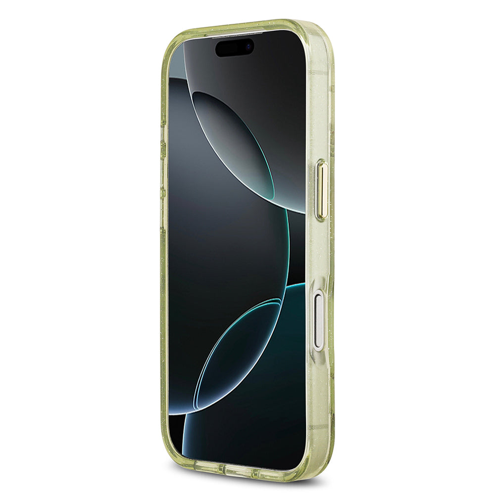 Guess iPhone 17 Pro Max Orjinal Lisanslı M-safe Şarj Özellikli Simli Çiçek Desenli Metal Kamera Çerçeveli Üçgen Logolu Kılıf