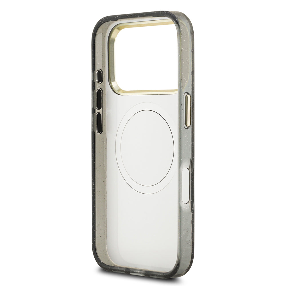 Guess iPhone 17 Pro Max Orjinal Lisanslı M-safe Şarj Özellikli Simli Çiçek Desenli Metal Kamera Çerçeveli Üçgen Logolu Kılıf