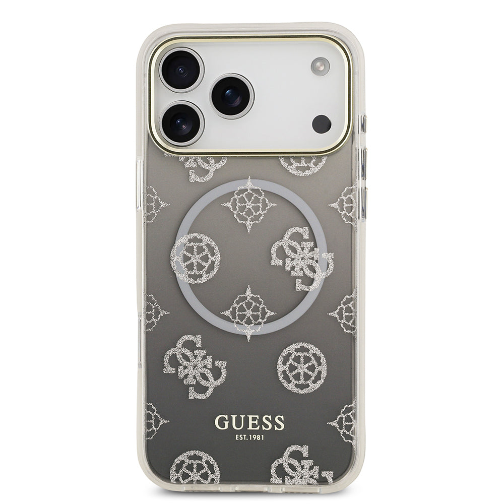 Guess iPhone 17 Pro Max Orjinal Lisanslı M-safe Şarj Özellikli Simli Peony Desenli Silikon Kılıf