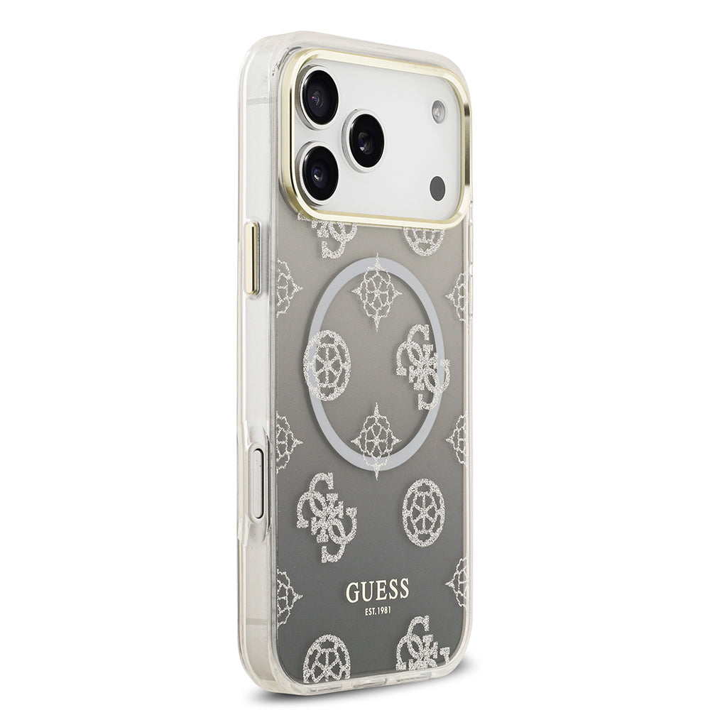 Guess iPhone 17 Pro Max Orjinal Lisanslı M-safe Şarj Özellikli Simli Peony Desenli Silikon Kılıf