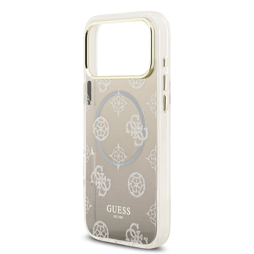 Guess iPhone 17 Pro Max Orjinal Lisanslı M-safe Şarj Özellikli Simli Peony Desenli Silikon Kılıf