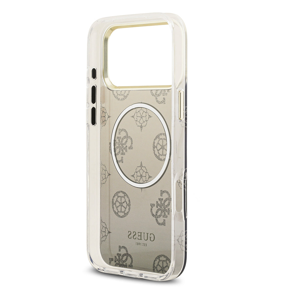 Guess iPhone 17 Pro Max Orjinal Lisanslı M-safe Şarj Özellikli Simli Peony Desenli Silikon Kılıf