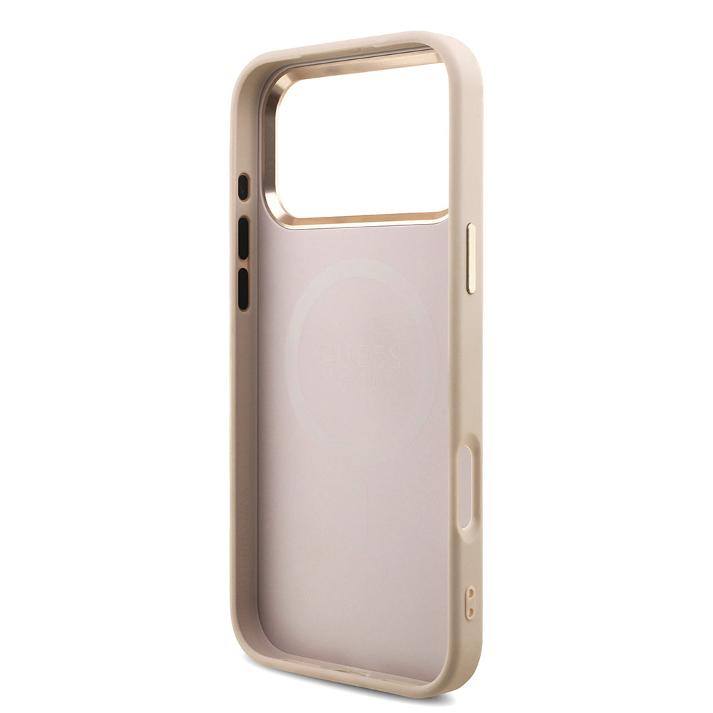 Guess iPhone 17 Pro Max Orjinal Lisanslı M-safe Şarj Özellikli Taşlı Üçgen Logo 4G Desenli Kılıf