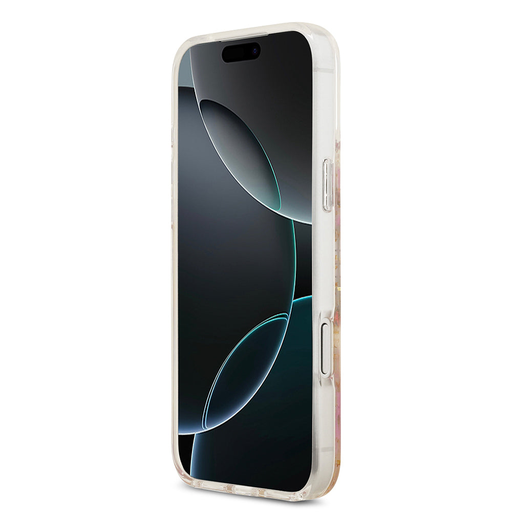 Guess iPhone 17 Pro Max Orjinal Lisanslı M-safe Şarj Özellikli Transparan Resin Flowers Kılıf