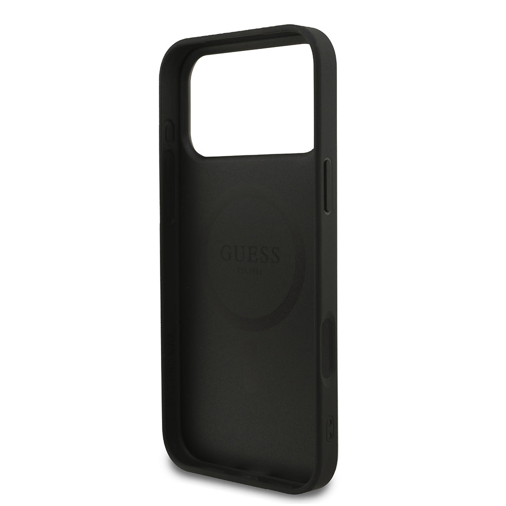 Guess iPhone 17 Pro Max Orjinal Lisanslı M-safe Şarj Özellikli Yazı Logolu PU Deri Kılıf