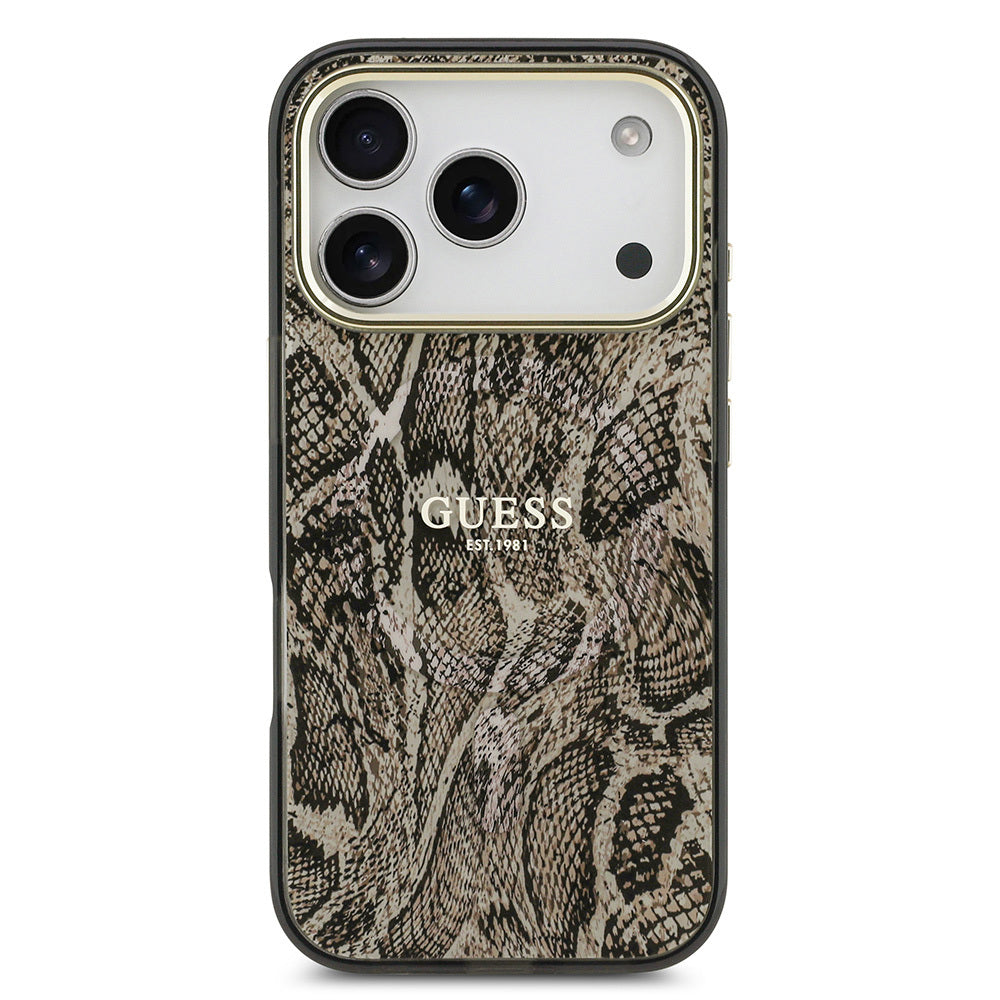 Guess iPhone 17 Pro Max Orjinal Lisanslı M-safe Şarj Özellikli Yazı Logolu Python Desenli Kılıf
