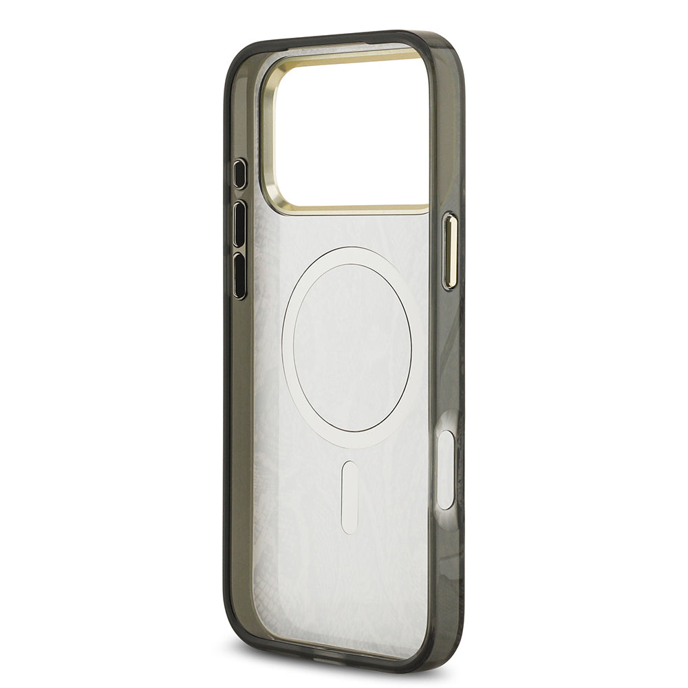 Guess iPhone 17 Pro Max Orjinal Lisanslı M-safe Şarj Özellikli Yazı Logolu Python Desenli Kılıf