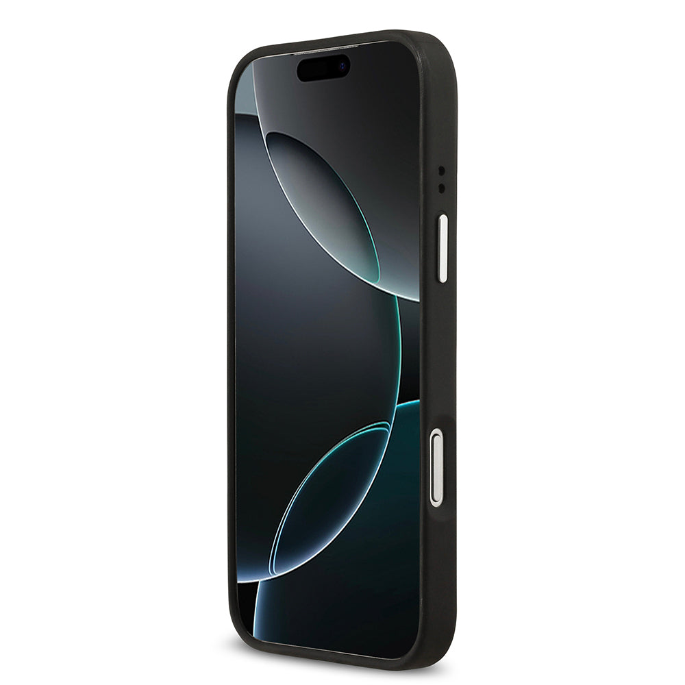 Guess iPhone 17 Pro Max Orjinal Lisanslı Metal Kamera Çerçeveli Metal Büyük 4G ve Yazı Logolu PU Deri Kılıf