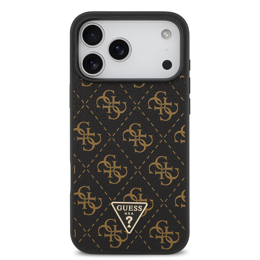 Guess iPhone 17 Pro Max Orjinal Lisanslı PU Deri 4G Desenli Üçgen Logolu Kılıf