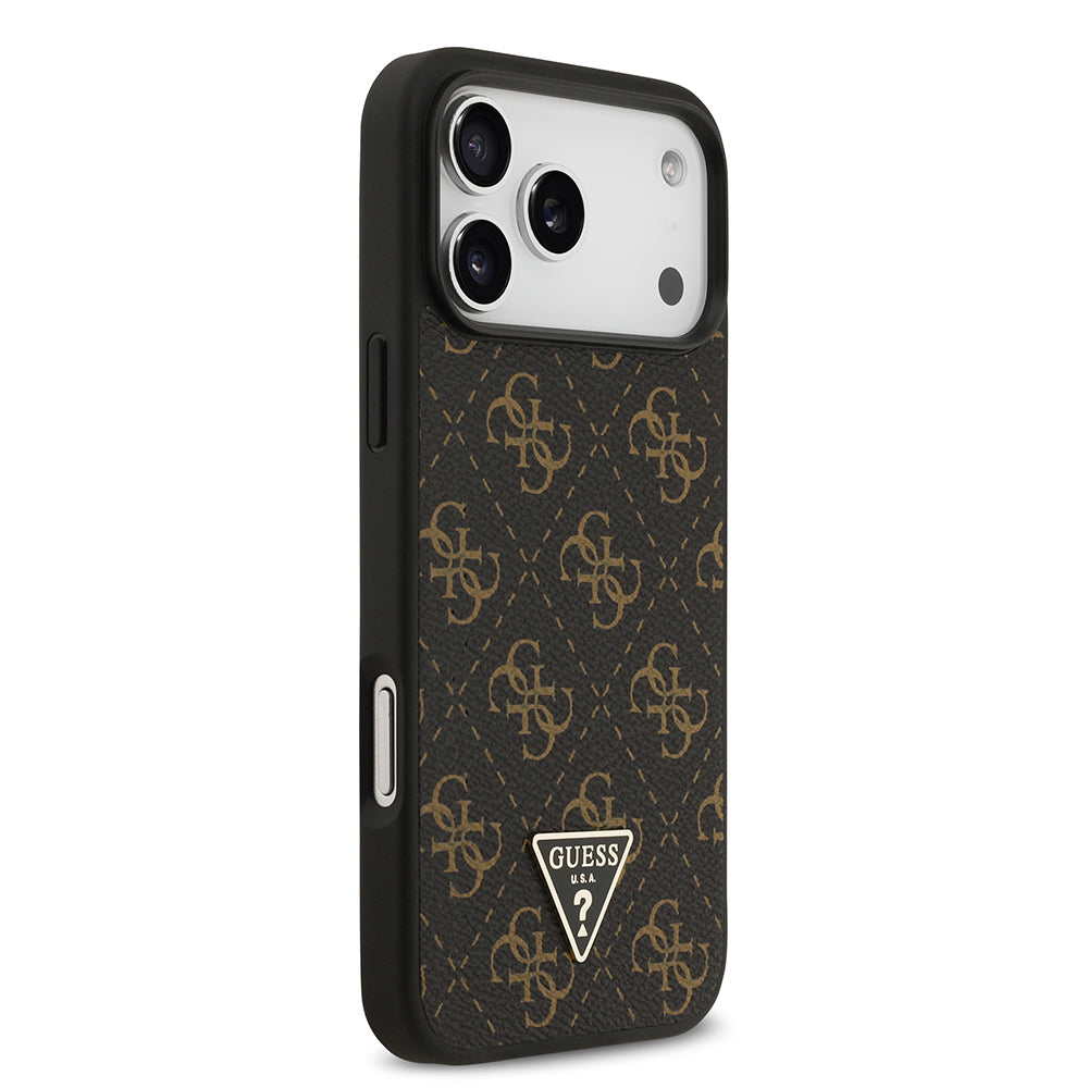 Guess iPhone 17 Pro Max Orjinal Lisanslı PU Deri 4G Desenli Üçgen Logolu Kılıf