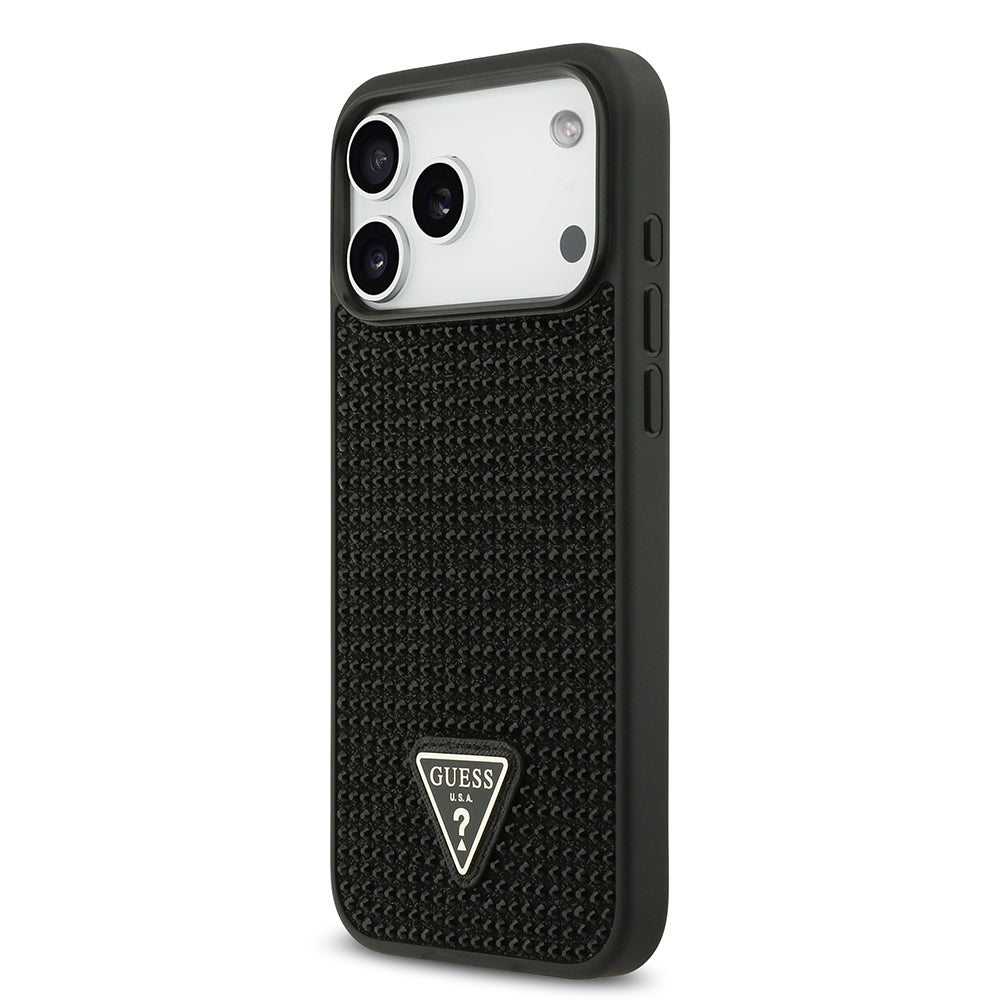 Guess iPhone 17 Pro Max Orjinal Lisanslı Taşlı Arka Yüzey Üçgen Logolu Telefon Kılıfı