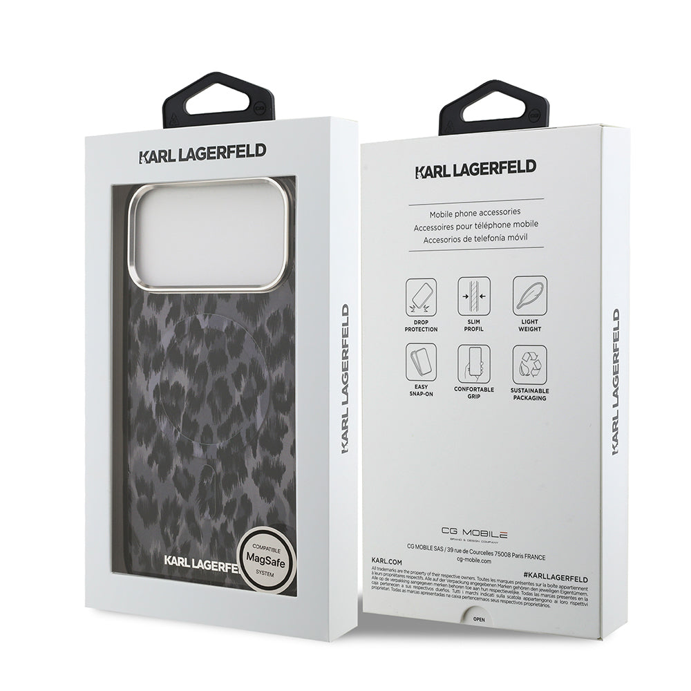 Karl Lagerfeld iPhone 17 Pro Max Orjinal Lisanslı M-safe Şarj Özellikli IML Leopar Baskılı Kılıf