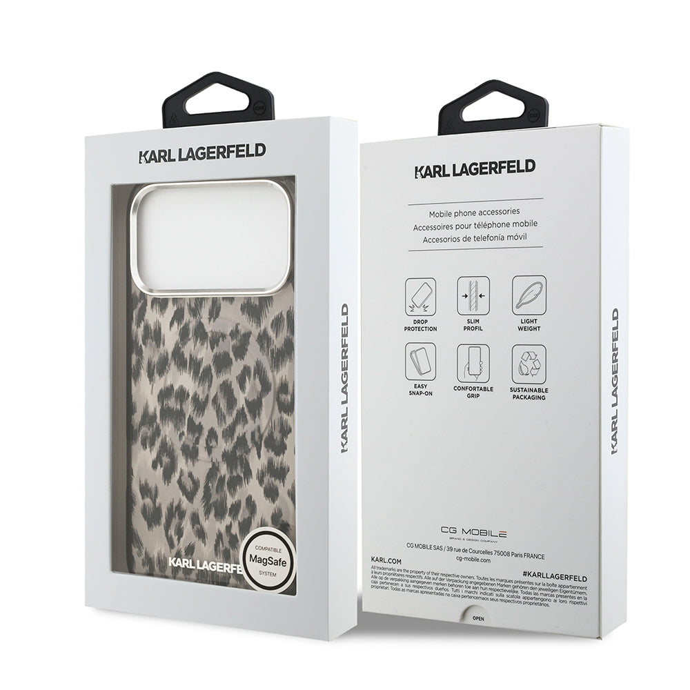 Karl Lagerfeld iPhone 17 Pro Max Orjinal Lisanslı M-safe Şarj Özellikli IML Leopar Baskılı Kılıf