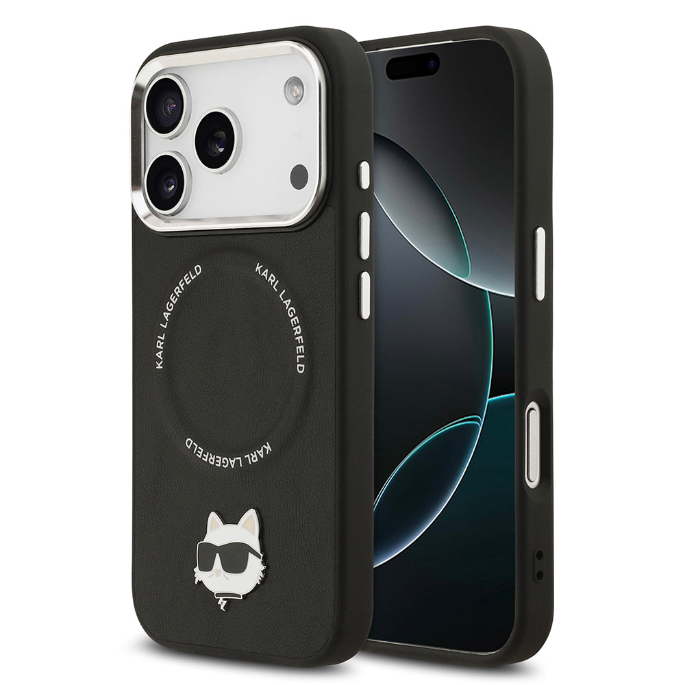 Karl Lagerfeld iPhone 17 Pro Max Orjinal Lisanslı M-safe Şarj Özellikli Metal Kamera ve Buton Tasarımlı Choupette PU Deri Kılıf
