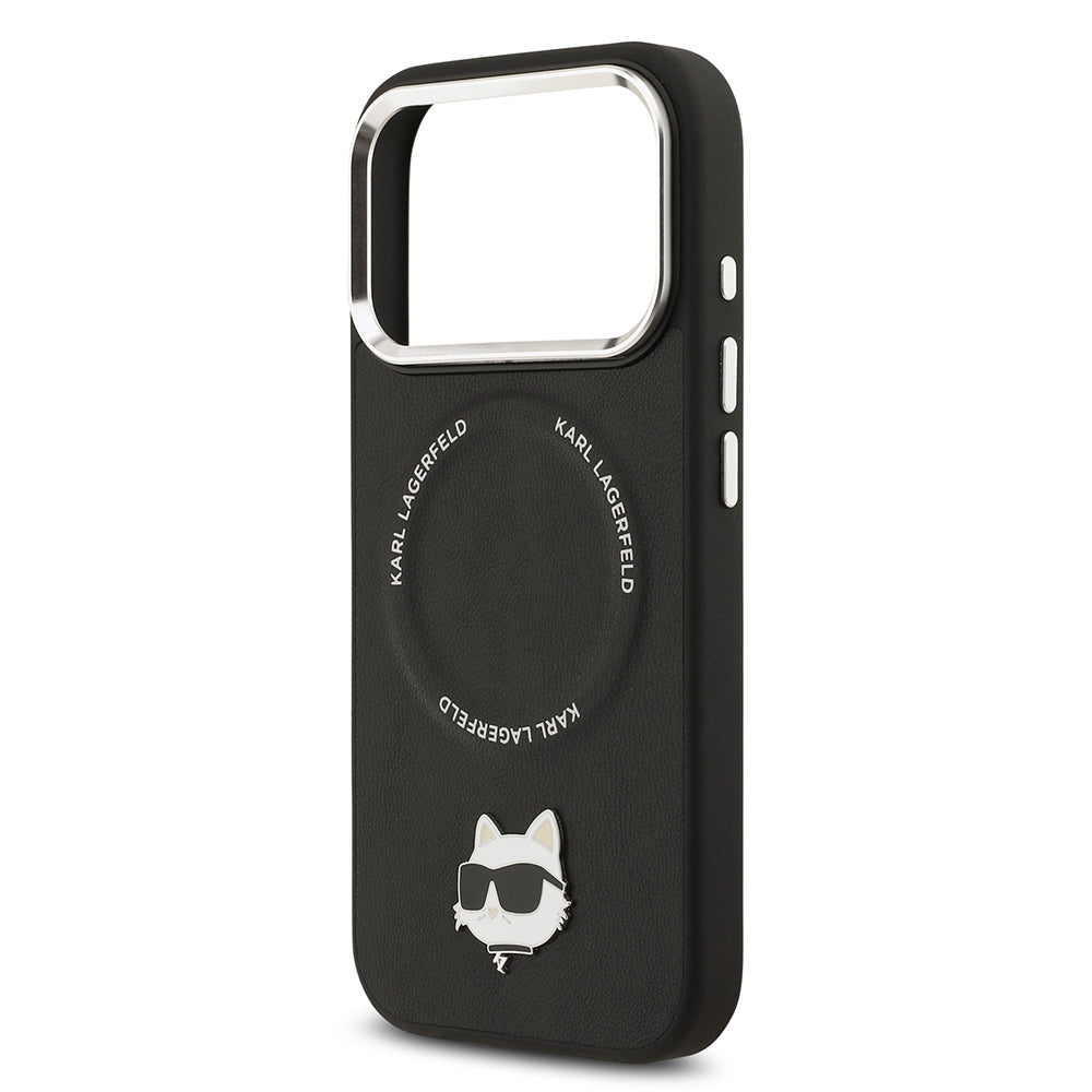 Karl Lagerfeld iPhone 17 Pro Max Orjinal Lisanslı M-safe Şarj Özellikli Metal Kamera ve Buton Tasarımlı Choupette PU Deri Kılıf