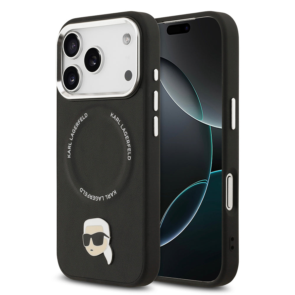 Karl Lagerfeld iPhone 17 Pro Max Orjinal Lisanslı M-safe Şarj Özellikli Metal Kamera ve Buton Tasarımlı Karl PU Deri Kılıf