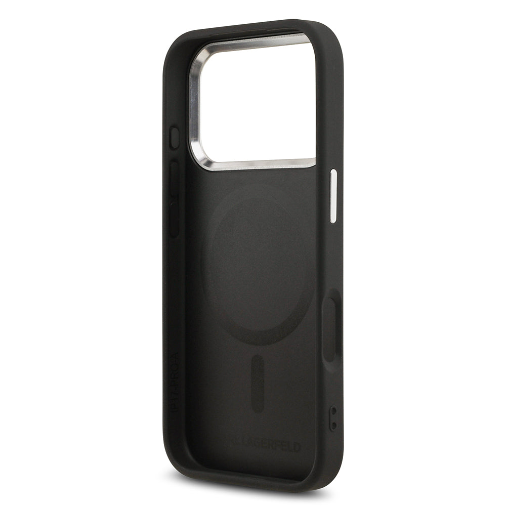 Karl Lagerfeld iPhone 17 Pro Max Orjinal Lisanslı M-safe Şarj Özellikli Metal Kamera ve Buton Tasarımlı Karl PU Deri Kılıf