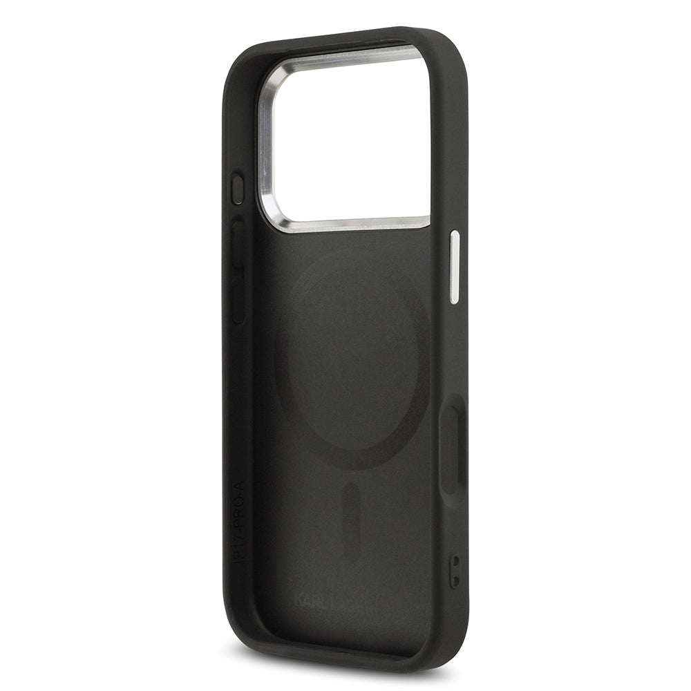 Karl Lagerfeld iPhone 17 Pro Max Orjinal Lisanslı M-safe Şarj Özellikli Metal Kamera ve Buton Tasarımlı K&C PU Deri Kılıf