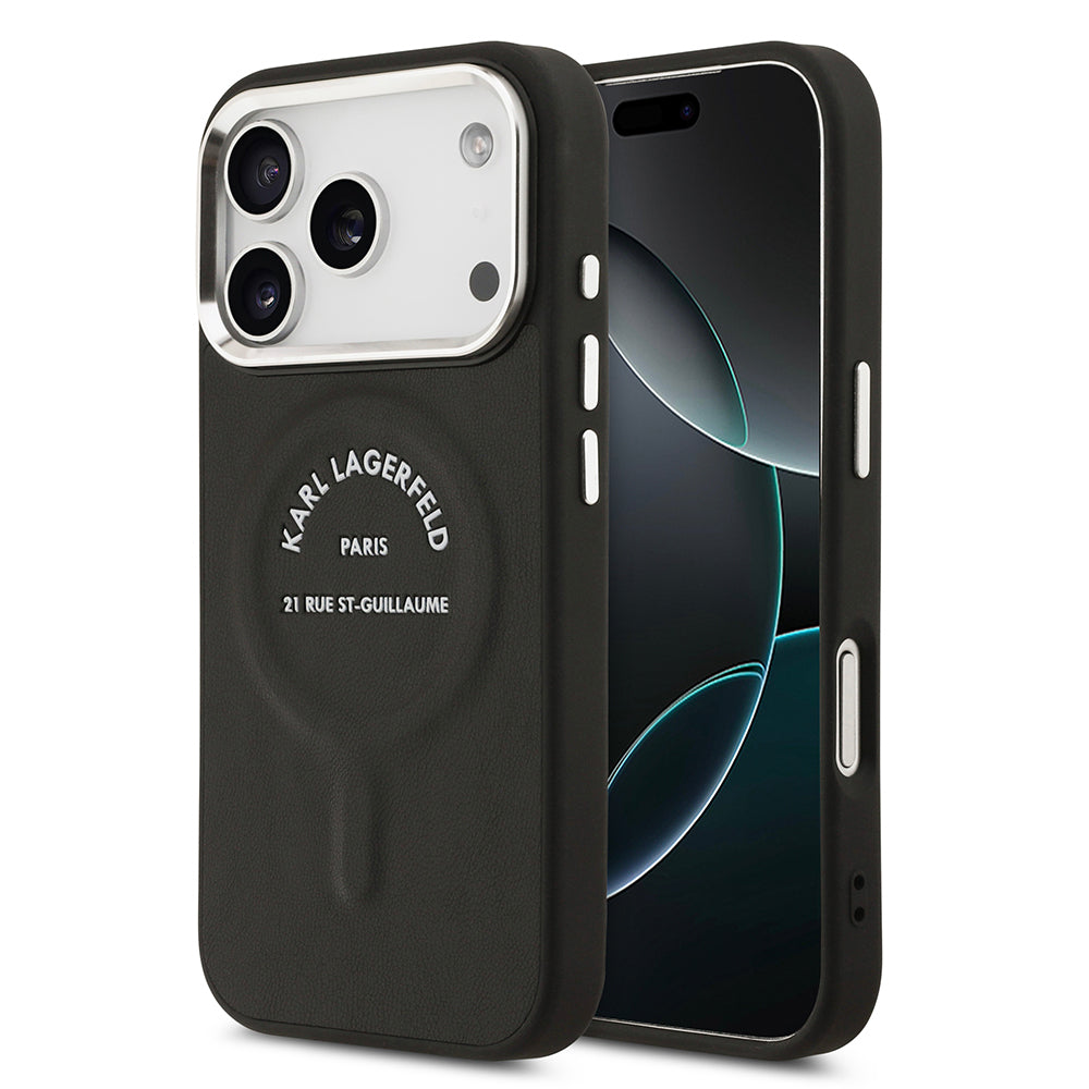 Karl Lagerfeld iPhone 17 Pro Max Orjinal Lisanslı M-safe Şarj Özellikli Metal Kamera ve Buton Tasarımlı Paris RSG PU Deri Kılıf