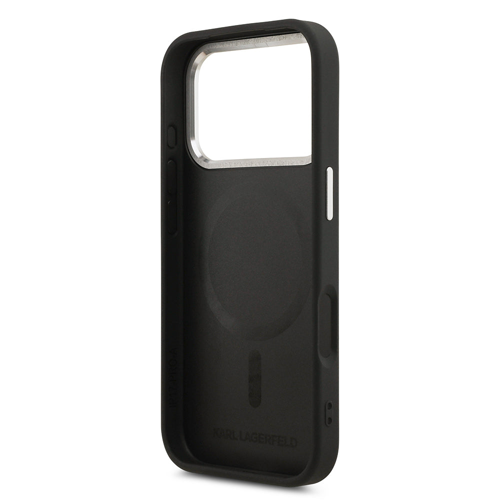 Karl Lagerfeld iPhone 17 Pro Max Orjinal Lisanslı M-safe Şarj Özellikli Metal Kamera ve Buton Tasarımlı Paris RSG PU Deri Kılıf