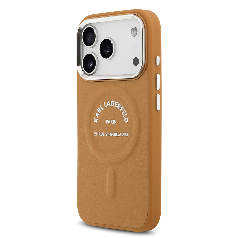 Karl Lagerfeld iPhone 17 Pro Max Orjinal Lisanslı M-safe Şarj Özellikli Metal Kamera ve Buton Tasarımlı Paris RSG PU Deri Kılıf