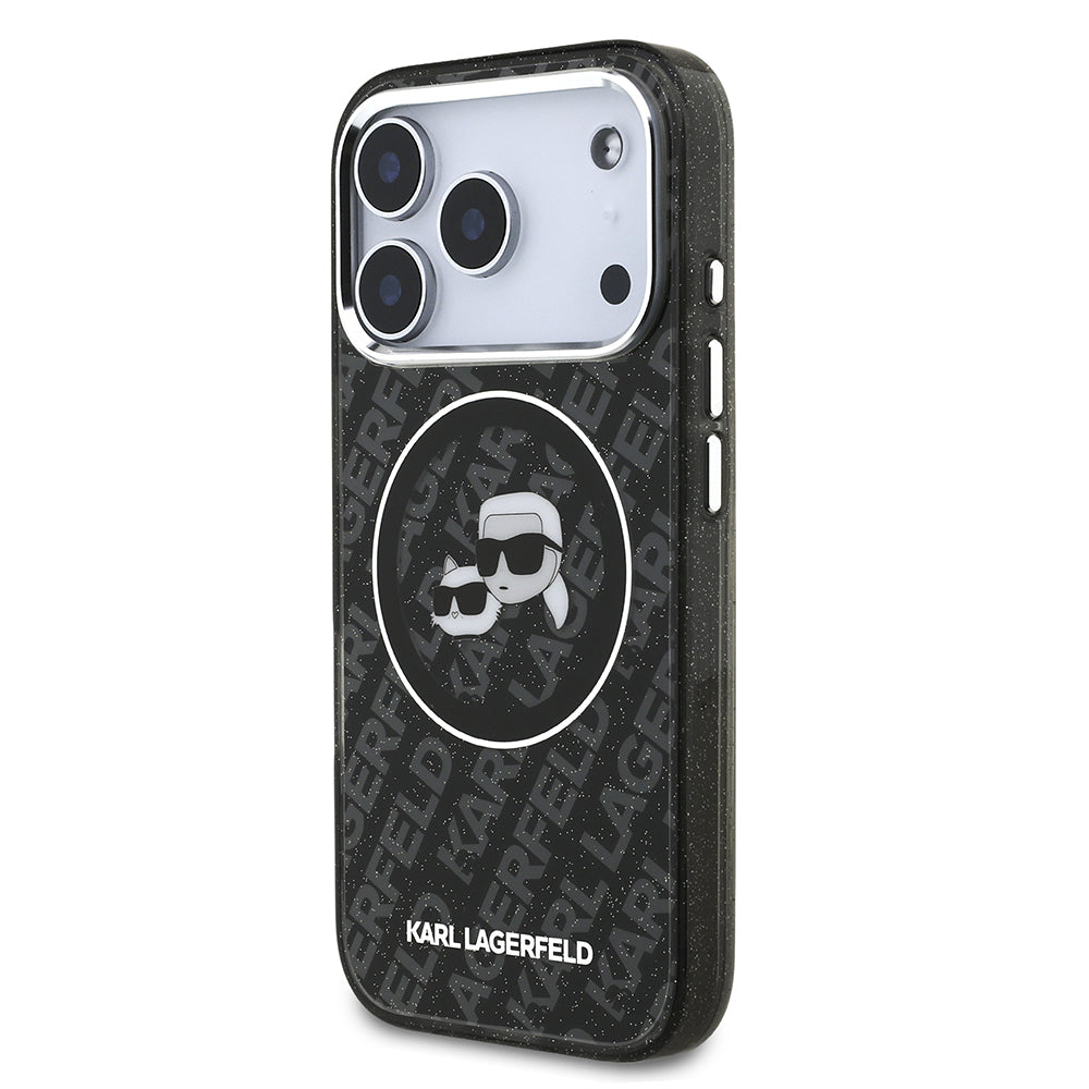 Karl Lagerfeld iPhone 17 Pro Max Orjinal Lisanslı Parlayan Simli Karl & Choupette Heads Kılıf