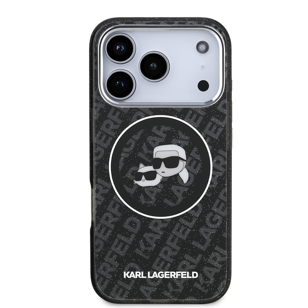 Karl Lagerfeld iPhone 17 Pro Max Orjinal Lisanslı Parlayan Simli Karl & Choupette Heads Kılıf
