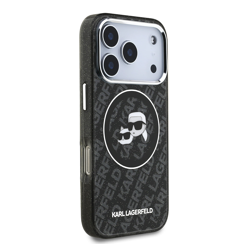 Karl Lagerfeld iPhone 17 Pro Max Orjinal Lisanslı Parlayan Simli Karl & Choupette Heads Kılıf