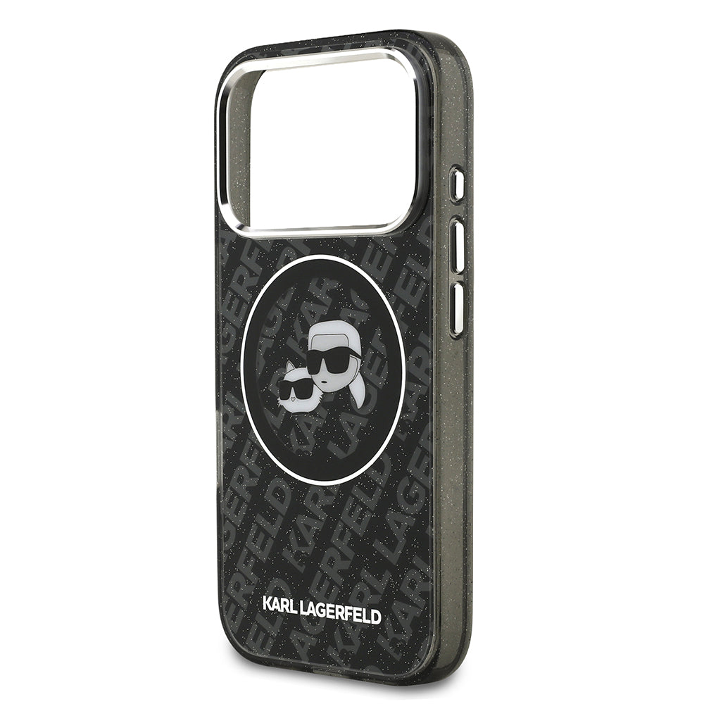 Karl Lagerfeld iPhone 17 Pro Max Orjinal Lisanslı Parlayan Simli Karl & Choupette Heads Kılıf