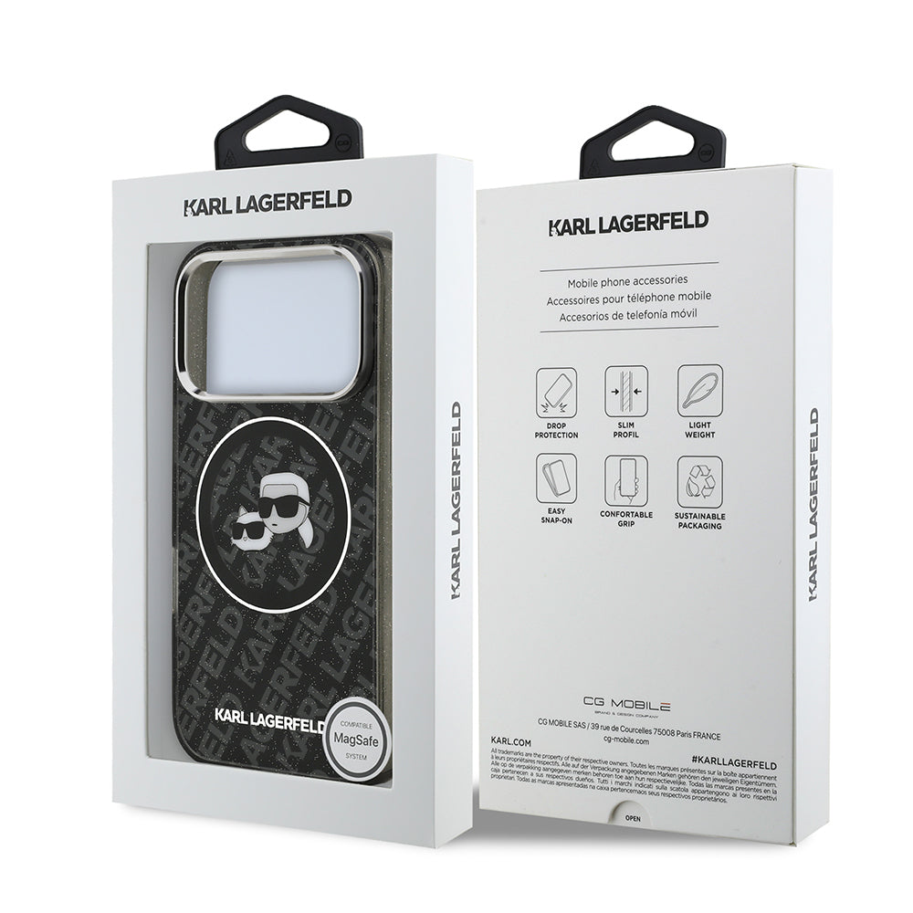 Karl Lagerfeld iPhone 17 Pro Max Orjinal Lisanslı Parlayan Simli Karl & Choupette Heads Kılıf