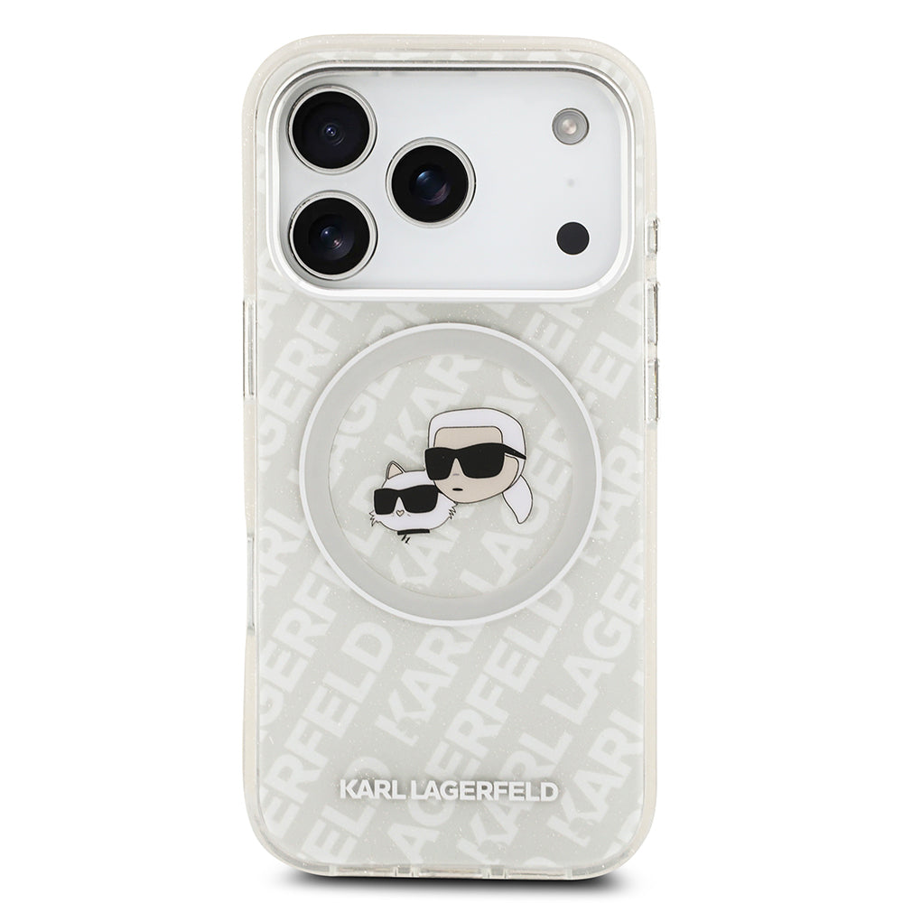 Karl Lagerfeld iPhone 17 Pro Max Orjinal Lisanslı Parlayan Simli Karl & Choupette Heads Kılıf