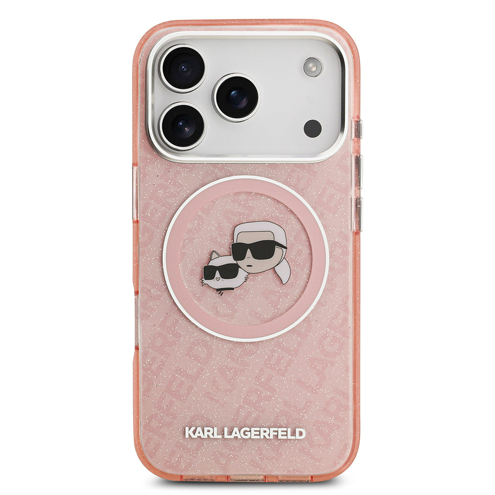 Karl Lagerfeld iPhone 17 Pro Max Orjinal Lisanslı Parlayan Simli Karl & Choupette Heads Kılıf